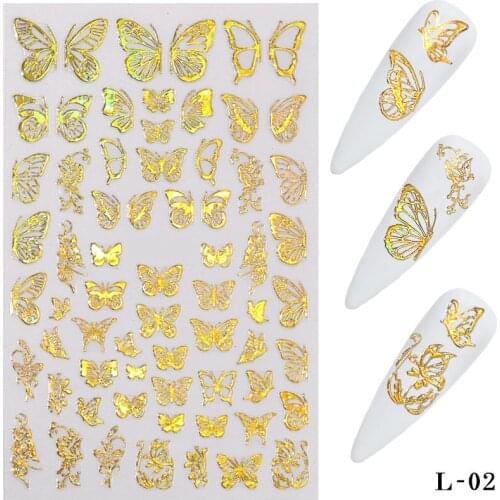 1pc Holographic 3d Butterfly Nail Art Stickers Adhesive Sliders Colorful Diy Golden Nail Transfer Decals Foils Wraps Decorations