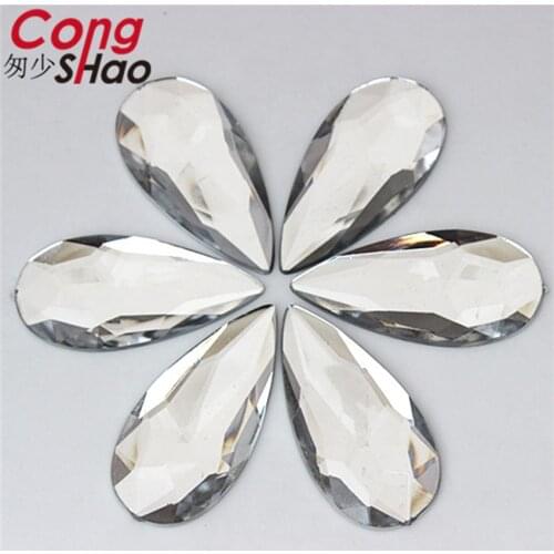 Cong Shao 10pcs 20*40mm Big Drop Crystal AB Rhinestone Applique FlatBack Acrylic Gems Large Clear Stones DIY Scrapbook ZZ167