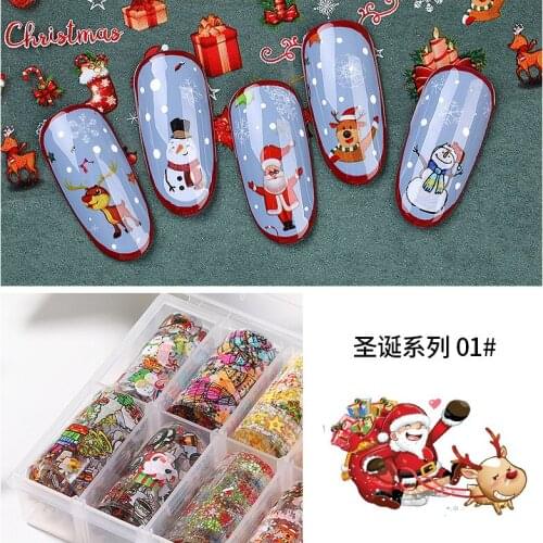 10pcs/Set Japanese Santa Claus Mix Style Nail Art Transfer Foil Christmas Designs Nail Stickers Decals Wraps Decoration Manicure