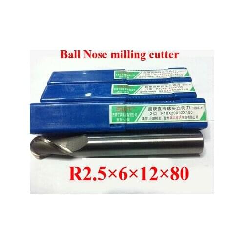 2PCS lengthening R2.5 high speed steel ball end milling cutter, straight shank white steel cutter, R alloy milling cutter