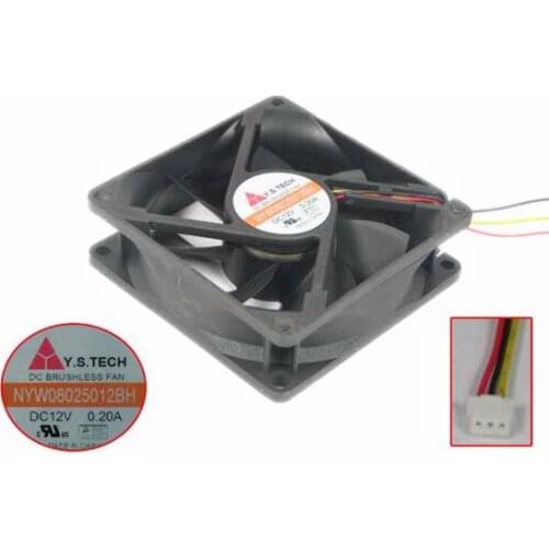 Y.S TECH NYW08025012BH DC 12V 0.20A 80x80x25mm 3-wire Server Cooling Fan