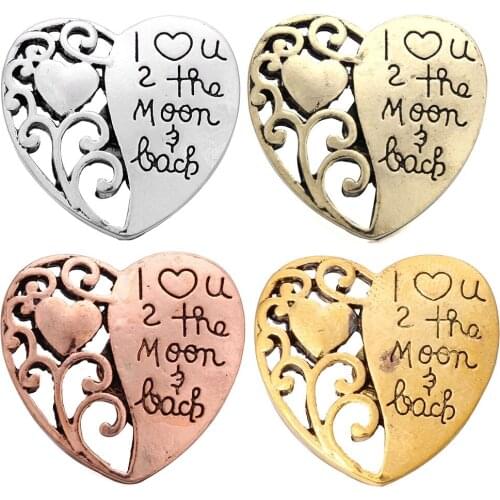 5pcs/lot MetalGold Bronze Snap Button Jewelry I Love You 2 The Moon Back Heart Snap Button for 18MM Snap Bracelet Love Jewelry