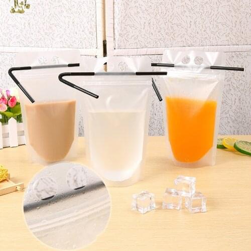 50pcs 13x23x4cm Thicken drink juice milk tea packing bags frosted portable transparent Ziplock stand up bag