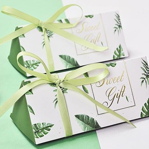 50pcs European Leaf stripe Candy Boxes Wedding Favors Bomboniere Party sweet Gift Box Chocolate Box