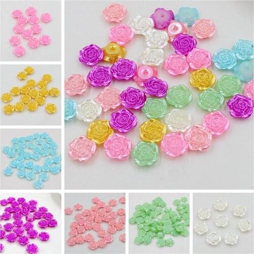 New Fashion 50Pcs 12mm Multi Craft ABS Rose Flower Imitation Pearls Flatback Pearls Resin Scrapbook Beads Decorate Diy
