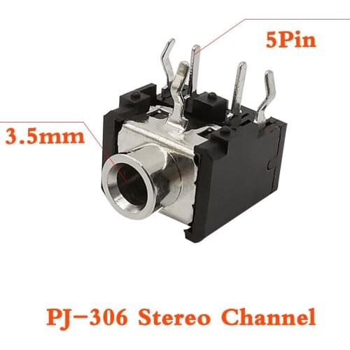 50Pcs PJ-306 3.5mm Female Jack Audio PCB Mount Connector PJ306 3.5MM 5 Pin DIP Thread Interface Stereo Headphone Socket Jacks