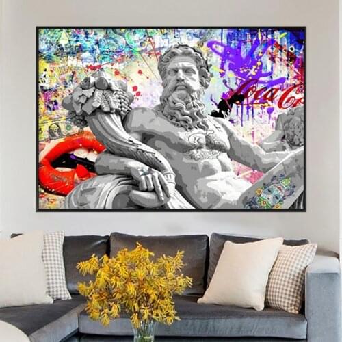 Abstract Decor Wall Art Poseidon Graffiti Statue Poster Painting On Canvas Prints Watercolour Sculpture Pictures For Living Room