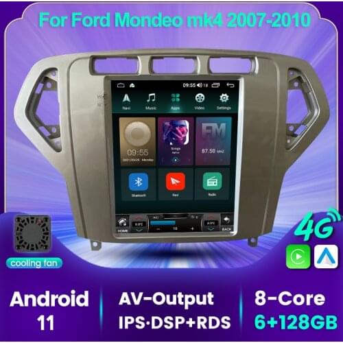 6+128G Android 11 IPS Tesla Style Car Radio For Ford Mondeo MK4 2011 2012 2013 GPS Navigation Stereo Head Unit Carplay Silver