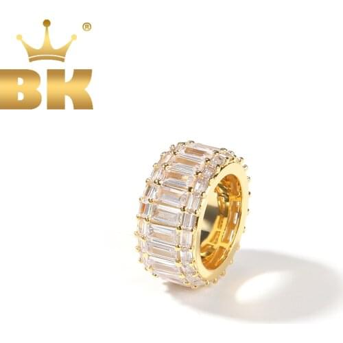 THE BLING KING 11mm Square CZ 3 Rows Hiphop Iced Out Baguettecz Ring Gold/White Gold Color Fashion Men Women Party Rings Jewelry