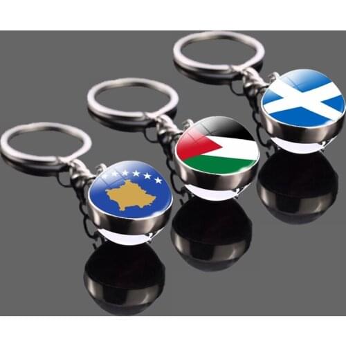 World Flag Regional Flag Glass Ball Keychain Palestine Kosovo Flag Keychain Pendant Carkeyring Jewelry Souvenir Patriots Gift