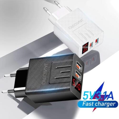 Quick charge 3.0 USB Charger for iPhone 12 7 Xiaomi Samsung Huawei 5V 3A Digital Display Fast Charging Wall mobile Phone Charger
