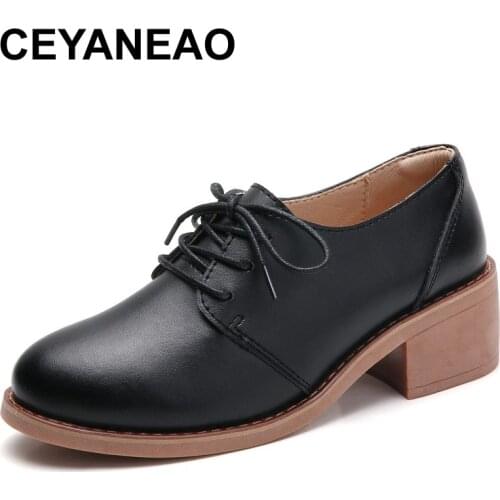CEYANEAO women shoes genuine leather Brogue Autumn Ladies moccasins Female Women leather shoes Luxury oxford shoes for women