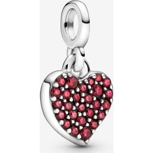 ME Pendant S925 Silver My Red Full Diamond My Love Red Heart Heart Love Pendant Original Beads Charms