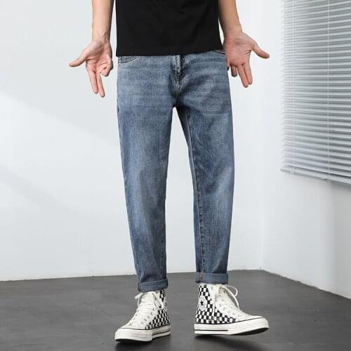 2021 Spring/Summer Classic Style Loose Straight Stretch Jeans Trend Hip Hop High Street Youth Mens Harem Pants Cropped Pants