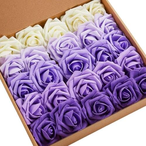 MACTING Artificial Flowers Roses, 30pcs Real Touch Artificial Foam Roses with Stems for Wedding, Home Decor, Multi-Color