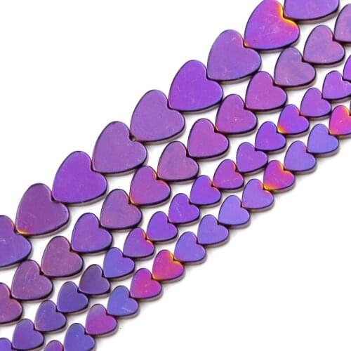 JHNBY Purple Peach Hearts Hematite Natural Stone 6/8/10mm Spacers Loose Beads For Jewelry Making Diy Bracelets Pendants Findings