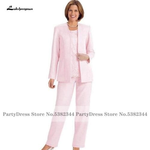Lakshmigown Pink Pant Suits Mother Of The Bride Dress 2020 Abendkleider Godmother Elegant Long Evening Party Dress 3 Pieces