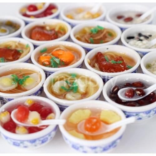 2PCS 1:12 Miniature Dollhouse Noodles Syrup Bowl Mini Chinese Cuisine Pretend Play Food for Blyth Barbies Dollhouse Kitchen Toy