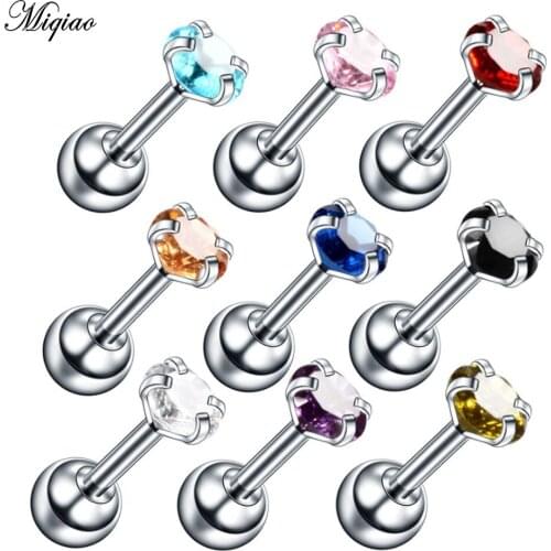 Miqiao 1 Pcs Body Piercing Jewelry 4mm Round Ear Bone Stud Earrings Stainless Steel Hypoallergenic Small Earrings