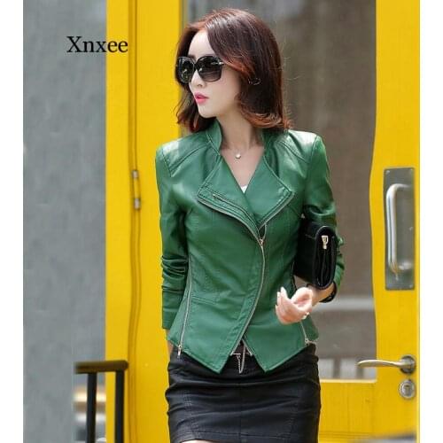 Motorcycle Leather Clothing Female Spring and Autumn Slim Women Leather Jacket Brief Short Casual Leather Coat S-4Xl