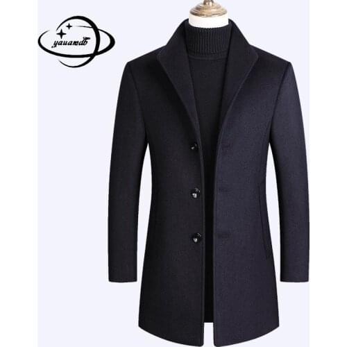 Mens Wool Coats Winter Male Blends Jackets Clothing Turn-down Collar Long Solid Single Breasted Man Outerwear Clothes Y102