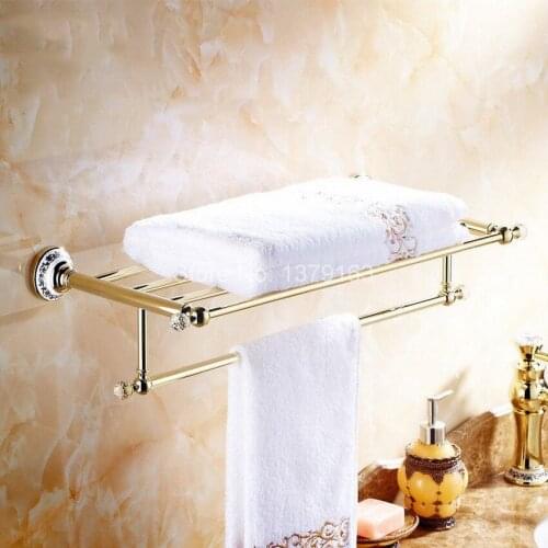 Bathroom Wall Mounted Golden Gold Brass Ceramics Base Larger Towel Bar Towel Rails Bathroom Fitting aba256