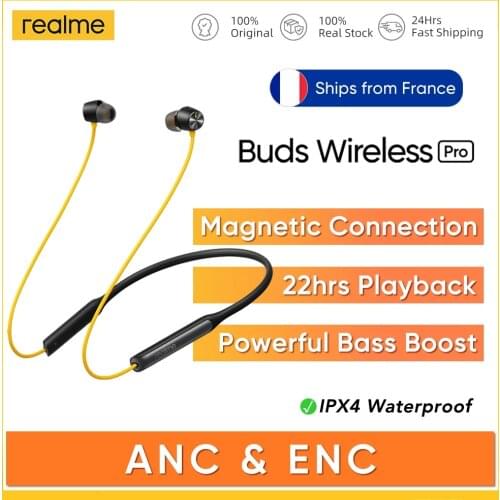 Realme Buds Wireless Pro ANC ENC Active Noise Cancellation Yellow Sports Headset 22hrs Playback Bluetooth 5.0 Earphone AAC, SBC