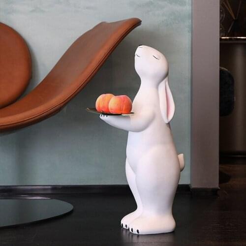 Nordic Resin Long-eared Rabbit Storage Tray Ornaments Hotel Store Lobby Sculpture Decoration Home Livingroom Furnishing Crafts