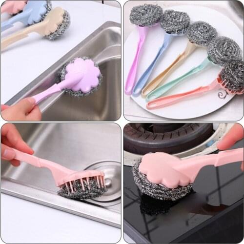 2021 New Kitchen Cleaning Brush Stainless Steel Replaceable Wire Ball Brush Pan Dish Sink Kitchen Bathroom Cleaning Tools
