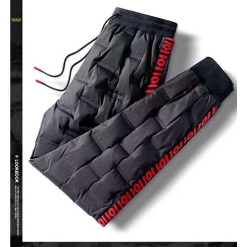 2021 new style Men White Duck Down Pants Winter Thick Warm Slim Elastic Waist Scratchproof Windproof Trousers Skiing Camping