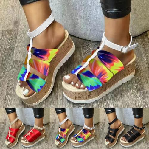 2021 Summer Refreshing Shoes Fashion Sandal For Womens Sandal Ladies Wedge Platform Sandals Casual Tie-dyed Buckle Strap Shoes