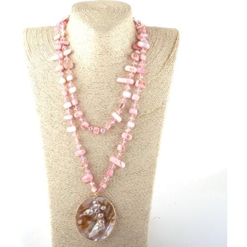 New MOODPC Fashion Bohemian Jewelry Shell And Crystal beads Long knotted Shell Charm Pendant Necklace