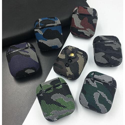 Camouflage Pattern Leather Earphone Case For Apple Airpods Shockproof Protector Cover For Air Pod 1/2 Wireless Headset Hard Case