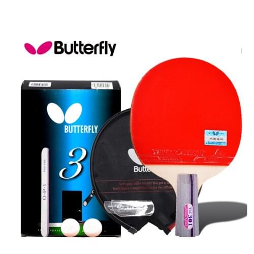 Butterfly Table Tennis Racket TBC302 301 Three-star Straight Horizontal Racket Double-sided Anti-adhesive Pure Wooden Racket
