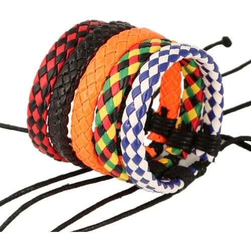 Adjustable Handmade Multicolor PU Leather Braided Bracelets & Bangles man woman Charm Cuff Jewelry 10 choices