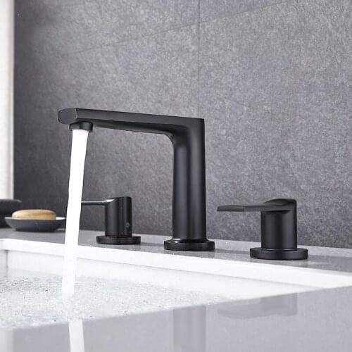 Luxury Brass Bathroom sink faucet Three hole Two handle Cold hot water Basin faucet High Quality copper bathroom faucet
