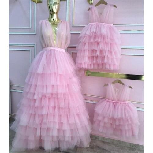 Pink Baby Girl Dress Tulle Puffy Flower Girl Dress Train Child Pricess Dress For Girl Birthday First Communion Gowns