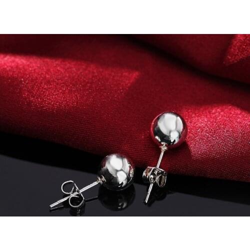 New 925 Sterling Silver Earrings for man Women 8-10MM Simple beads Ear studs Valentines Day Gifts Street all-match Jewelry