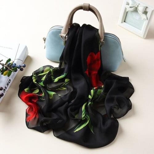 Silk Scarves New Spring Long Rose Shawl Scarf Women Ladies Chiffon Autumn and Winter Beach Wraps