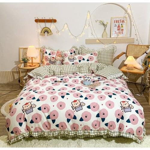 Kawaii Korean Ruffled Princess Style Bedding Duvet Cover Bed Skirt Quilt Cover Bed Sheet Dormitory Four-piece Set