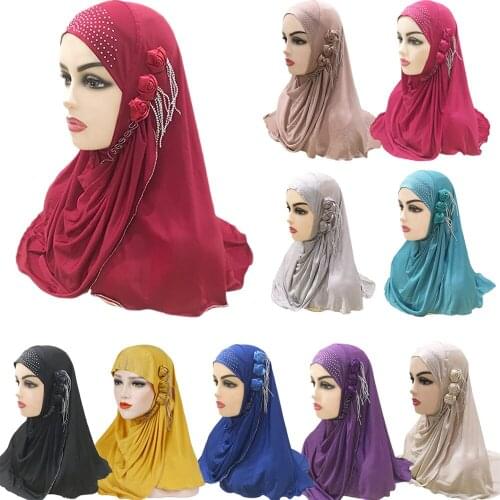 One Piece Amira Hijab Muslim Women Flower Head Scarf Turban Islamic Shawl Wrap Pull On Ready To Wear Headscarf Ramadan Hijabs