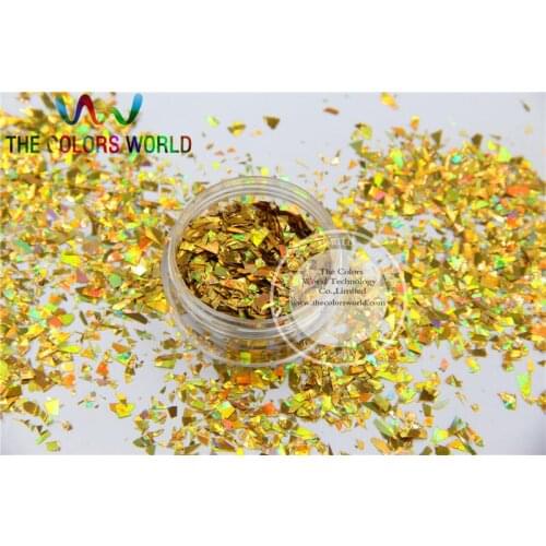TCA200 Holographic Gold Color Mylar Sheet Random Cut Size Flakes for nail decoration and other art DIY decoration