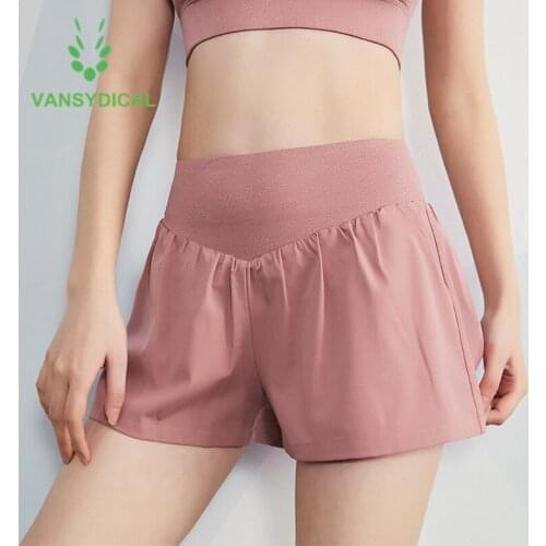 Vansydical Womens Sports Gym Yoga Shorts 2 in 1 Quick Dry Fitness Running Shorts Double Layer Summer Workout Jogging Shorts