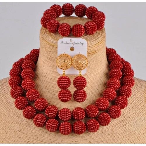 Wine costume jewelry set nigeria wedding african beads jewelry set simulated pearl FZZ04