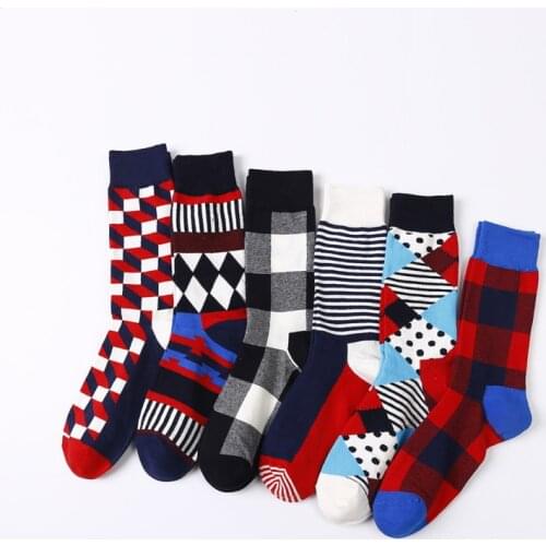 Vintage Happy Socks Men Classic Geometry Striped Plaid Funny Socks Women 2020 Fashion Colorful Cotton Long Couple Socks