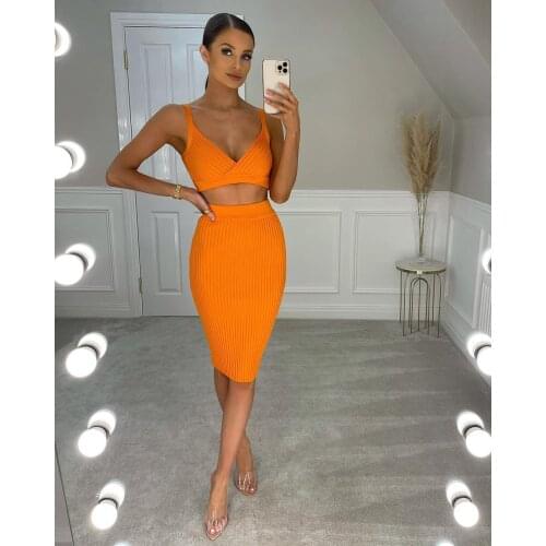 High Quality Summer New Ladie Two Piece Bandage Set Vintage Elegant Women Sexy Tights Club Banquet Suit