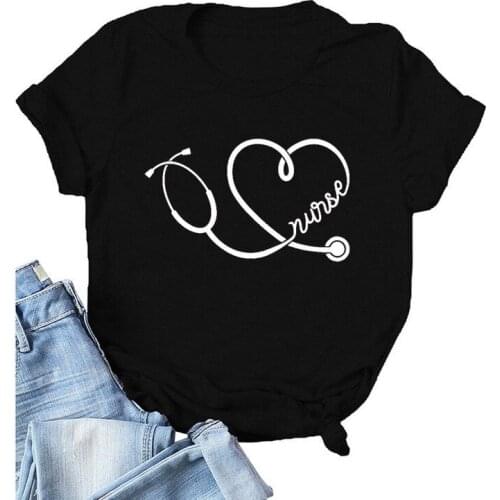 Stethoscope Nurse Print Women T Shirt Short Sleeve O Neck Loose Women Tshirt Ladies Fashion Tee Shirt Tops Camisetas Mujer