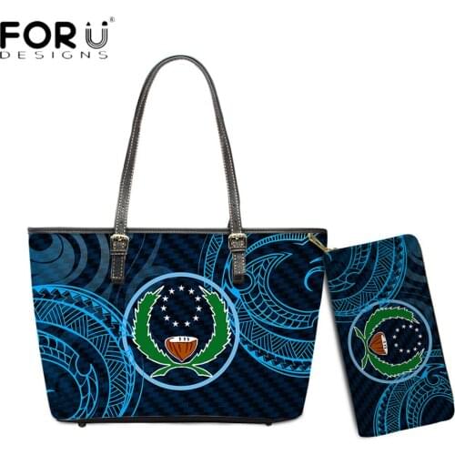 FORUDESIGNS Women Shoulder Bags Set Pohnpei Tribal Polynesian Spiral Pattern Print Brand Designer Elegant Lady Purse Handbags