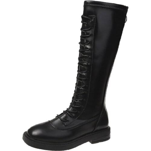 Womens shoes new style square head lace-up and velvet rider boots comfortable anti-slip platform thigh-high shoes