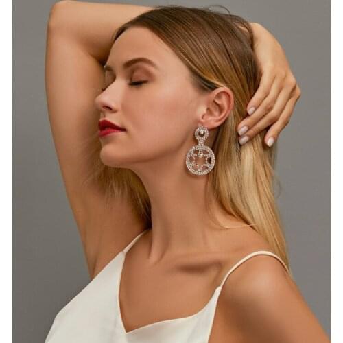 2020 Hot selling Dangle Earrings Hollow Out Exaggerated Zircon Round Shape Ladies Earring Jewelry Accessory